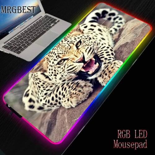 MRGBEST Tiger Animal Large RGB LED Light Waterproof Gaming Locked Mouse Pad USB Wired Mousepad 7 Colors for Computer Use