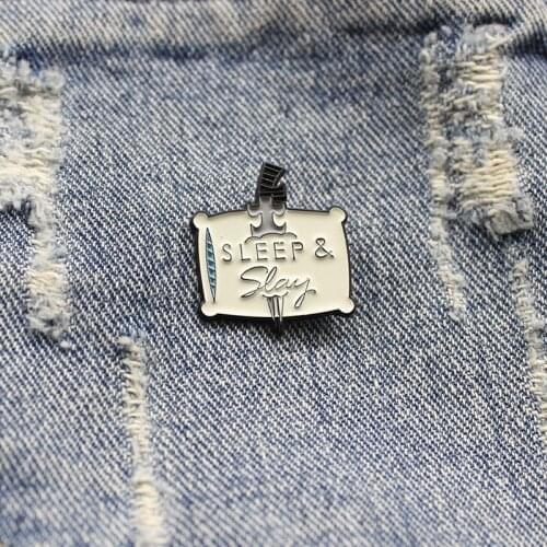 Punk Dagger Pillow Grey Letter Enamel Brooch Custom Alloy Badge Cowboy Clothes Bag Pin Accessories Woman Jewelry Gift For Friend