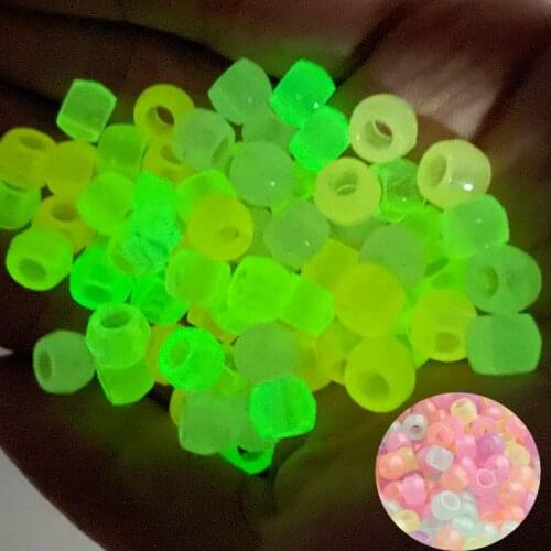 100pcs Luminous Acrylic Beads 6*9mm Big Hole Glow In The Dark Spacer Beads for Jewelry Making Diy Bracelet Necklace Accessories