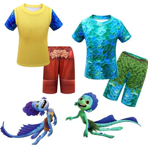 Kids Luca Alberto Clothes for Boys Girls Summer Short Sleeve Tshirt Pants Sets Cartoon Character Cosplay Baby Children Outfits