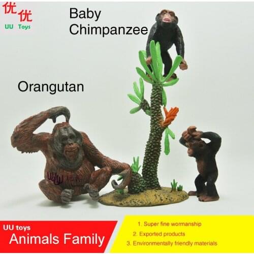 Action Figures:Baby Chimpanzee and Orangutan family pack Simulation model Animals kids toys children educational props