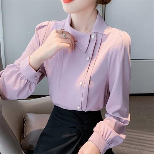 Elegant Women Chiffon Blouse Long-Sleeved Korean Office Lady Shirt New Fashion Workwear Tops
