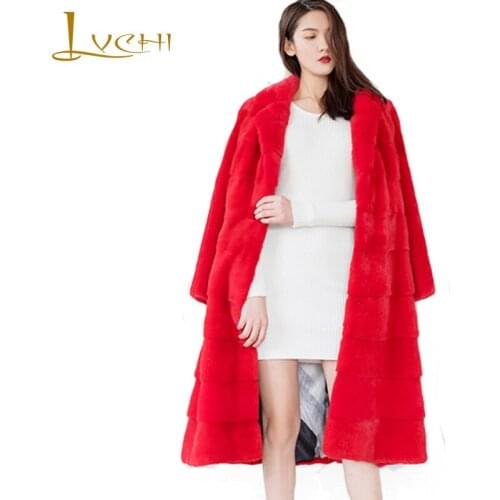 LVCHI Winter 2019 Import velvet purple standard grade mink Fur Coats Turn-Down Collar Full Sleeve Real Natural Fur Mink Coats