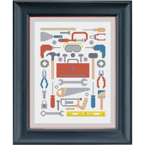 Hot Embroidery Tools Sampler Handyman Construction Cross Stitch Kits Funny with 100% Cotton Floss & Free Shipping for Home Decor