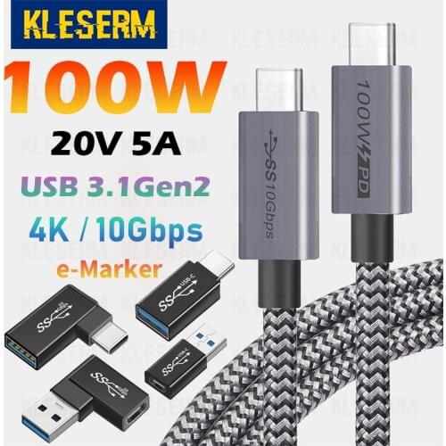 100W 5A Fast Charge USB Type C To Type C Cable for Macbook iPad Air Pro USB 3.1 Gen 2 PD Cable for Samsung S21 S20 Note 20 Ultra
