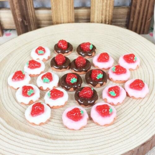 10 Pieces DIY Miniature Fake Strawberry Cake Kawaii Flatback Flat Back Resin Cabochons For Phone Case Decoration Crafts:15mm