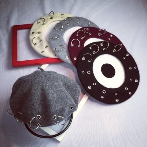 Cap Spring Autumn Personality Ring Painter Hat Winter Female Fashion Retro Wild Breathable Wool Short Eaves Dome Beret Tide B68