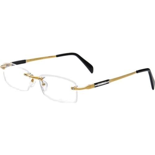 Chashma Wide Face Rimless Glasses Pure Titanium Frame Men Eyewear Ready Prescription Graduation Glasses with Recipe