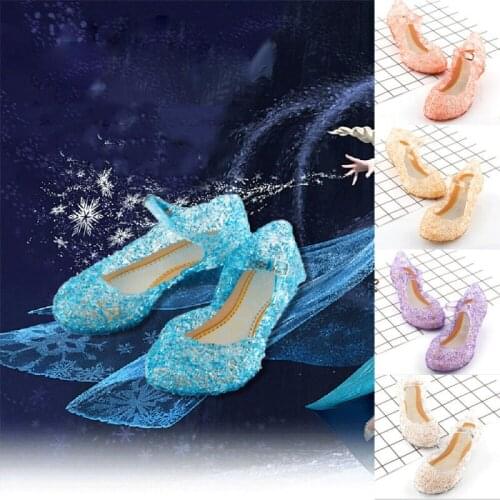 Princess Summer New Kids Girls Crystal Jelly Sandals Fashionable Cute Elegant High-Heeled Shoes for Cosplay Party Dance