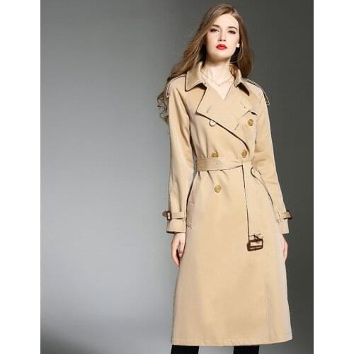 New Fashion 2018 trench coat for women X- long cover knee length khaki coat wide- waisted female elegant outerwear plus size