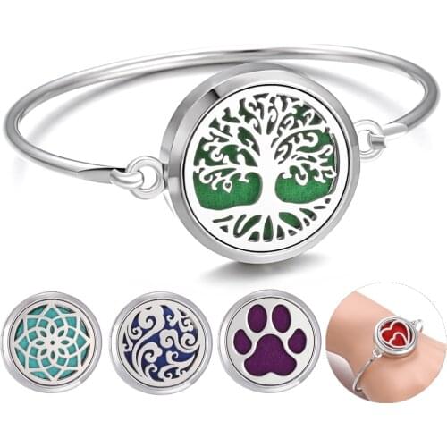New Aromatherapy Jewelry Diffuser Bracelet Bangle Perfume Essential Oil Diffuser Locket Bracelets Tree of Life Charm Bracelet