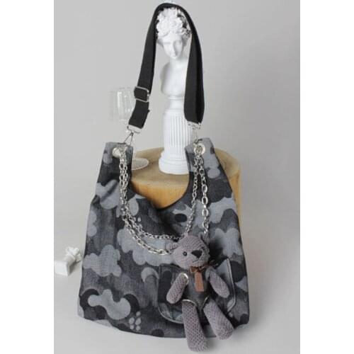 Autumn And Winter New Bag Fashion Versatile Denim Bear Large Capacity Shoulder Messenger Bag Woman Tote Bag Casual Denim Bags