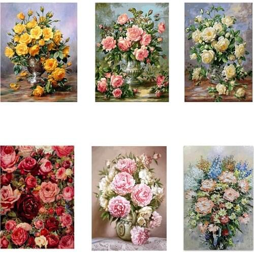 Texture Thick Vase Beautiful Color Flower Canvas Painting Abstract Posters and Print Wall Art Picture for Living Room Home Decor