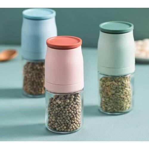 Beta shape PP head with glass body manual stainless steel pepper grinder universal seasoning bottle grinder kosher salt