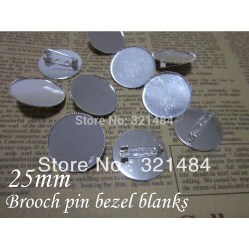 Rhodium plated metal safety pin brooch bezel blanks, brooch base 25mm cameo setting Nickel free and lead free