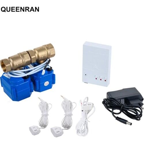 Russian Water Leakage Sensor with 2pcs 1/2" DN15 3/4"DN20 1"DN25 Auto Valves Water Leak Detector for Smart House Flood Overflow