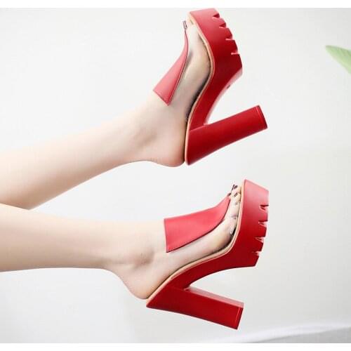 Retro sandals and slippers patent leather high heel slippers Europe and America sexy waterproof platform transparent flip flop