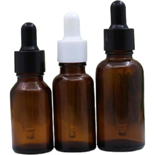 Cosmetic Packaging Glass Dropper Vials Black White Rubber Pipette Lid Empty Brown Essential Oil Bottle 5ML 10ML 15ML 30ML 50ML