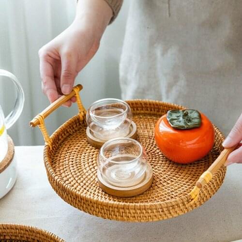 Woven Picnic Basket Bread Fruit Snacks Portable Storage Basket Living Room Desktop Storage Basket