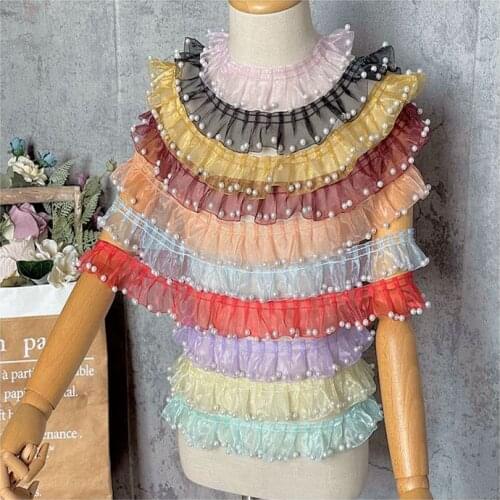 Beaded Organza Wrinkled Pearl Lace Trim Accessories Clothing Skirt Baby Clothes Handmade Decorative Pleated Lace