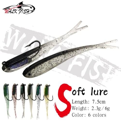 WALK FISH 5PCS/Lot Soft Bait Soft Fish Fork Tail with Hook Fish Artificial Silicone Fish Bait Fishing Tackle Pesca