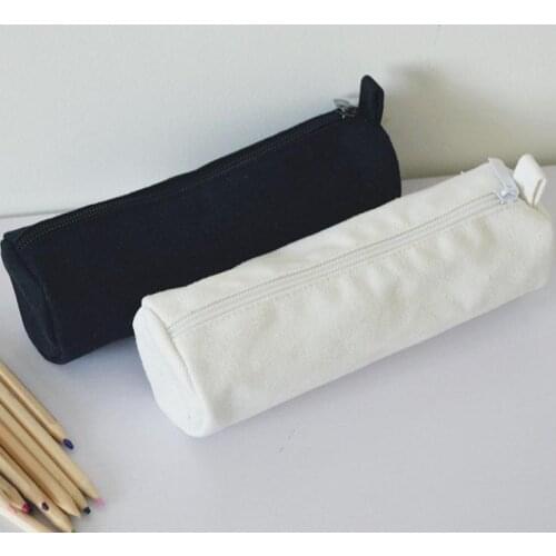 Japanese style Round blank canvas zipper Pencil cases pen pouches cotton cosmetic Bags makeup bags Mobile phone clutch bag SN