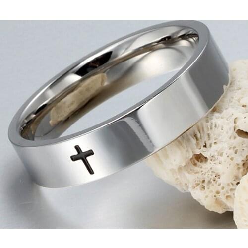 YWSHK 6mm 8mm Stainless Steel Cross Ring Christian Jesus Christ Lord Prayer for Men and Women Easter Jewelry