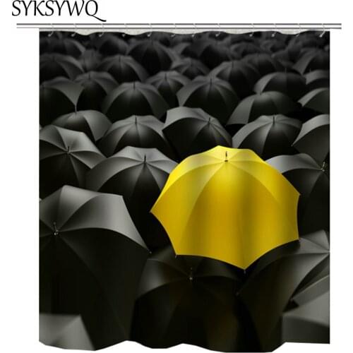 Shower Curtain Black Umbrella Cortina Ducha Poliester Yellow Bumbershoot Bathroom Curtain Rideau De Douche Douchegordijn Yellow