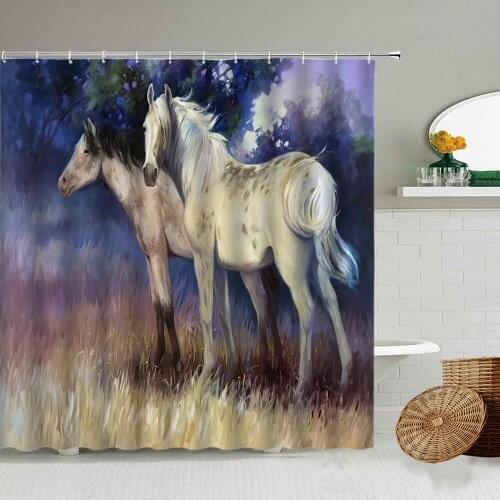 Running Horse printing Shower Curtain Animal Oil Painting Art Design Bathroom Waterproof Polyester Curtains Home Wall Decoration