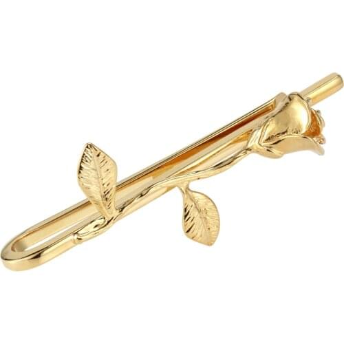 HAWSON 2 Inch Tie Clips for Men New Design Fashion Gold Rose Tie Bar Tie Clips Fashion Mens Jewelry Best Gifts for Wedding
