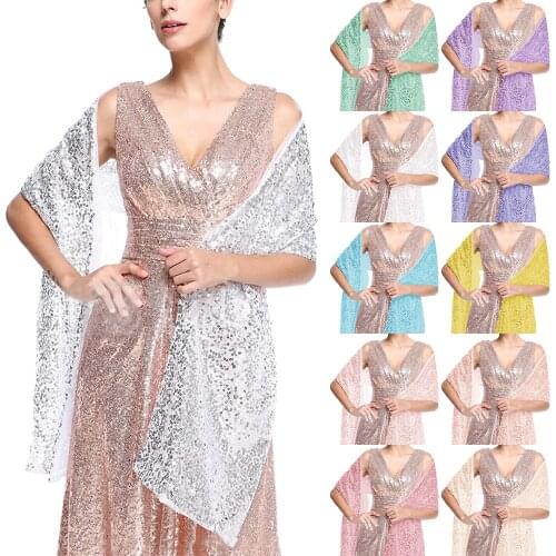 Women Glitter Amazing Sequin Wedding Wrap Evening Prom Elegant Lady Shawl Accessory Bridal Stole Soft Bling Long Pelerine
