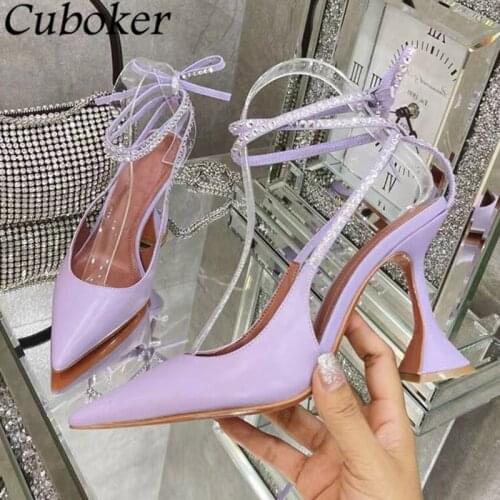 2021 Sexy Women Cup Heels Sandals Leather Ankle Strap Ladies Slides Summer Brand Runway Pumps Dress Crystal Shoes For Women