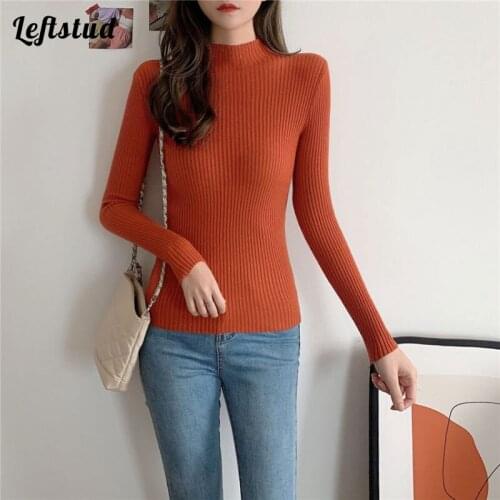 Half-high neck knitted top womens soft waxy autumn and winter new Korean style self-cultivation inner warm stretch base sweater