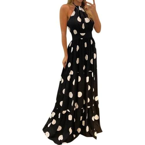 2021Women Sexy Halter Sleeveless Long Dress Fashion Summer Lady Backless Party Dress Elegant Polka Dot Beach Maxi Dress Vestidos