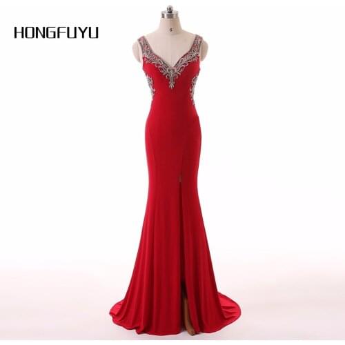 Long Mermaid Evening Dress Chiffon Beading V Neck Sleeveless Evening Dresses vestido de festa Floor Length Formal Party Gowns