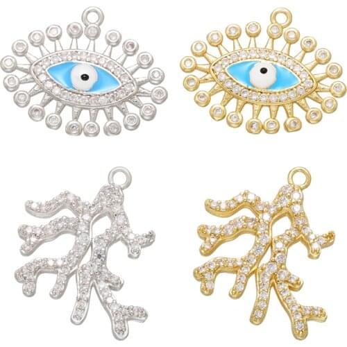 ZHUKOU CZ crystal tree root/eyes earrings charms for DIY earrings pendant Accessories necklace making findings supplies VD782