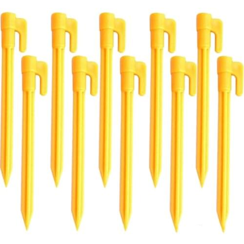10Pcs Camping Tools Plastic Tent Pegs Nails Sand Ground Stakes Outdoor Camping Tent Awning Yellow Tent Accessories