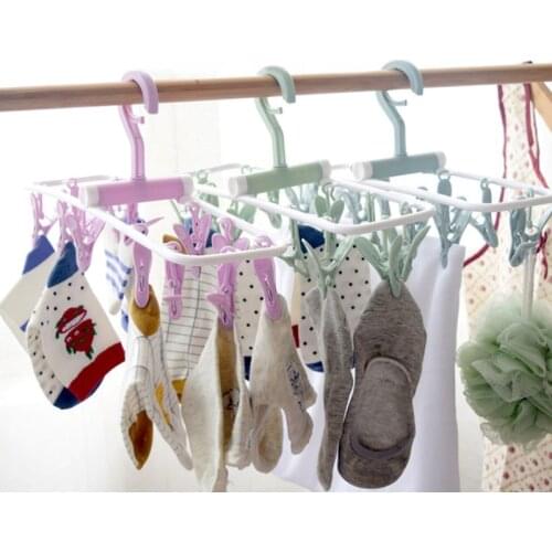 12 Clip Folding Drying Rack Multi-functional Underwear Socks Clip Plastic Rack Clothes Hanger Dryer Towels Cloth Drying Rack