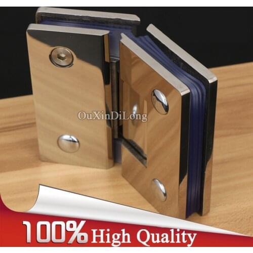 High Quality 2PCS 304 Stainless Steel Frameless Shower Bathroom Glass Door Hinges 135 Degree Glass to Glass Hinges Clamps Chrome