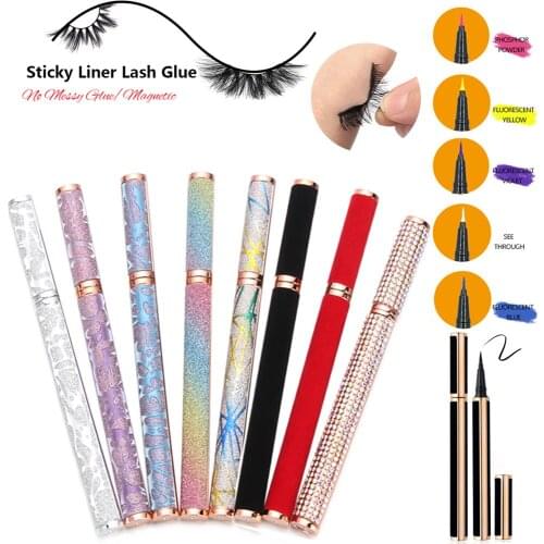 2in1 Self-adhesive Eyeliner Pen Diamond Bling Glitter Eyeliner No Glue Non Magnetic Eye Makeup Tool for Normal False Eyelashes