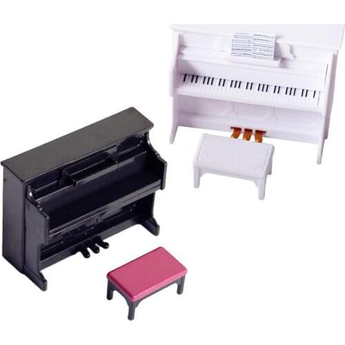 3Pcs/Set Creative Mini Grand Piano Miniature Piano with Stool DIY Handmade Dollhouse Miniatures for Home