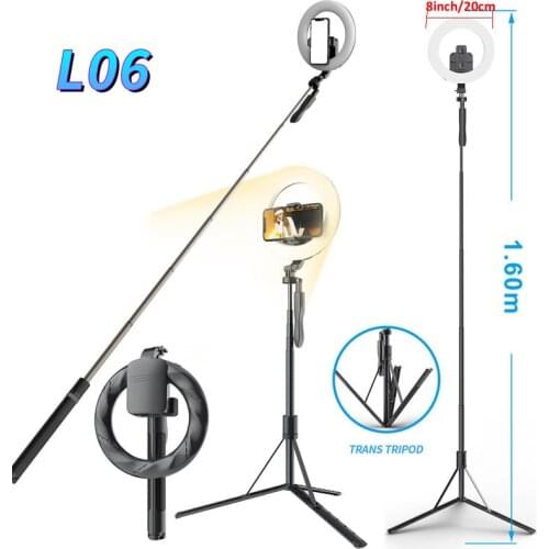 4 IN 1 Wireless Bluetooth Selfie Stick Handheld Remote Shutter 1.6M Tripod With 8inch LED Ring Photography Light for Android IOS