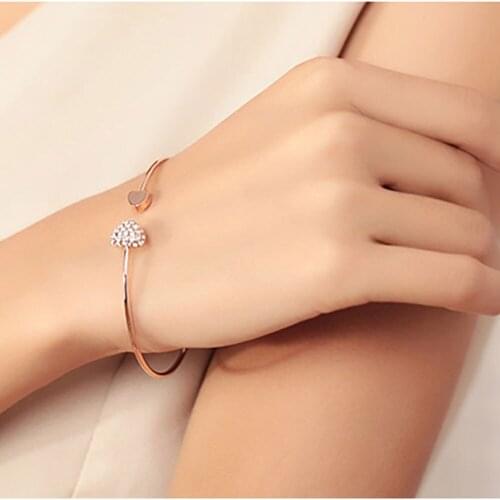 5pcs Gold Adjustable CZ Crystal Pulsera Double Heart Shaped Metal Cuff Bracelets & Bangle Open Bracelet For Women