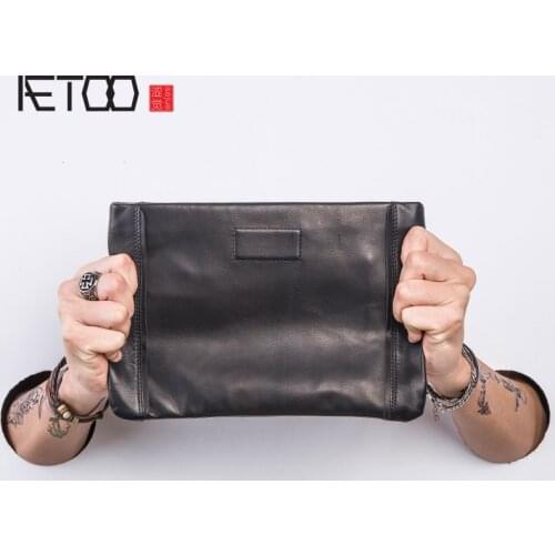 AETOO Vintage sheepskin handbag, trendy leather large-capacity envelope bag, zipper soft leather clutch