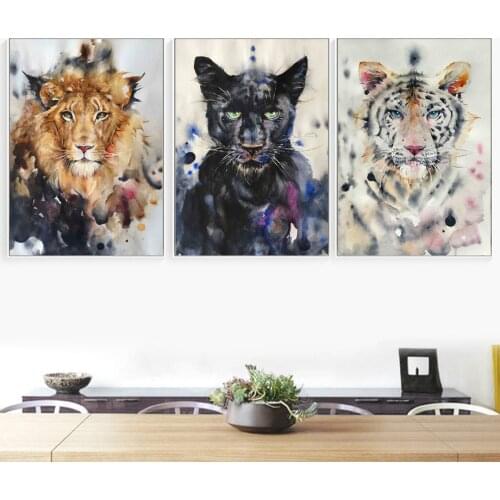 Watercolor Jungle Animals Lion Tiger Leopard Wall Art Canvas Painting Nordic Posters And Prints Wall Pictures For Boy Room Decor