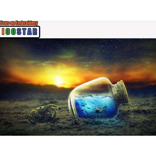 Full Round Diamond painting landscape Full Square Diamond embroidery Cross stitch bottle ocean DIY 3D Diamond mosaic Beach