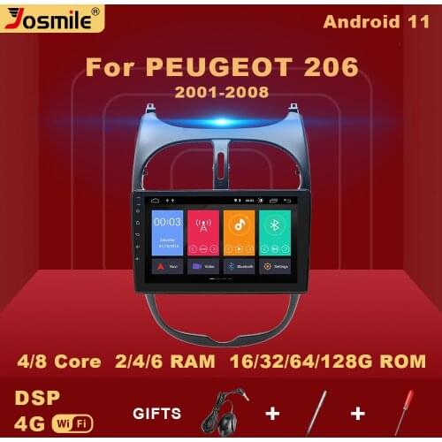 2 din Android 11 Car Radio For PEUGEOT 206 2001-2008 Multimedia Player Audio Navigation GPS CD AI Voice Control Carplay 6GB 128G