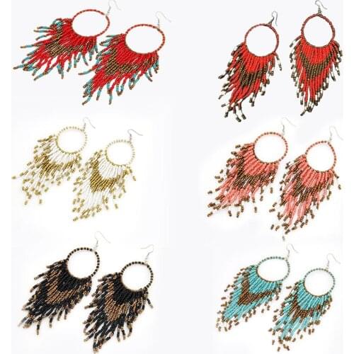 Bohemian Multicolor Beads Tassel Earrings For Women Handmade Boho Ear Vintage Jewelry Long Big Statement Earrings 2021 Fashion