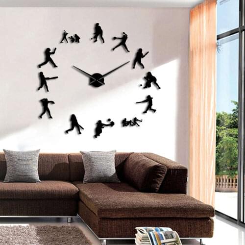 DIY Large Wall Clock Softball Female Players Big Clock Wall Sticker 3D Wall Watches House Clocks Gift For Softball Lover
