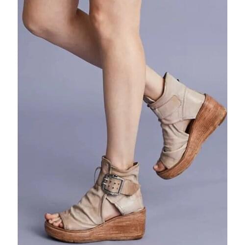 New Flat Bottom summer Ankle boots Womens wedge sandals belt Buckle Roman shoes Women Open Toe summer boots 34-43